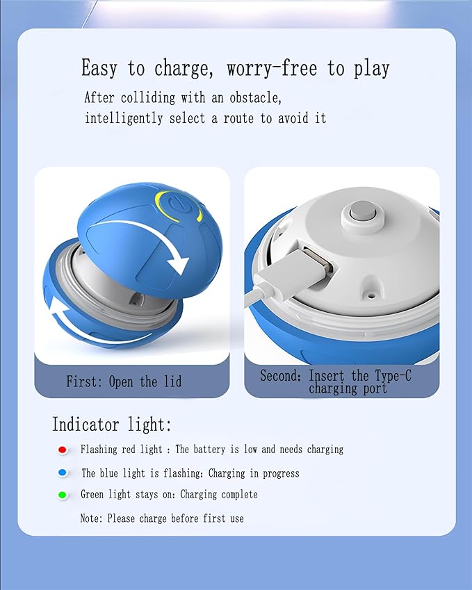 Dog Toy Automatic Rolling Ball, a Toy that Both Dogs and Cats can Play with, Rechargeable Dog Toy, Dog Toy, Dog Rolling Ball，Pet Ball（Blue）