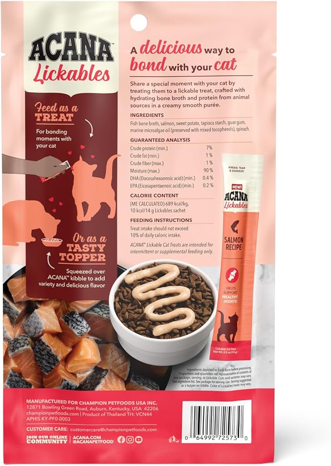 ACANA Lickables Cat Treats Salmon Recipe .5oz Tubes (5 Count) (Pack of 2)