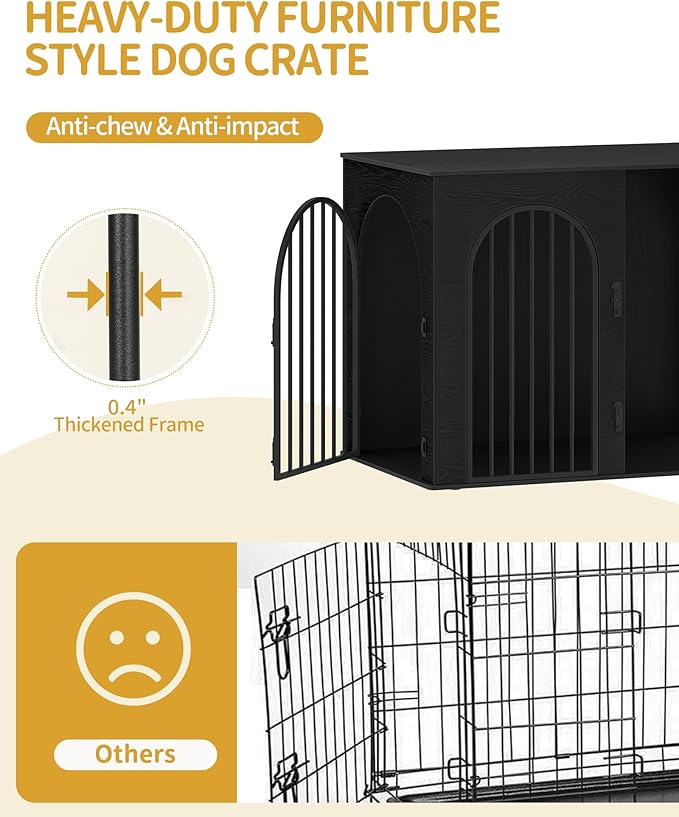 Hzuaneri 44.1" Wooden Dog Crate Furniture, Indoor Dog Kennel Dogs Cage for Small/Medium/Large Dogs, Heavy Duty Dog Crates Decorative Pet House End Side Table TV Stand, Black DFC83904B