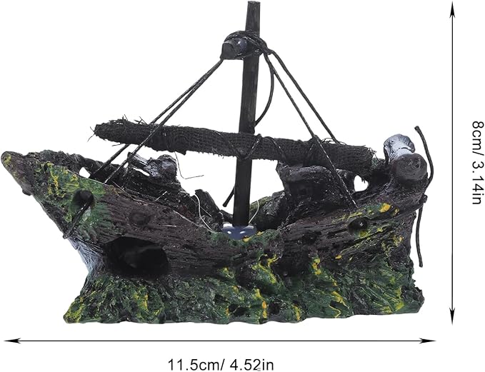 FRCOLOR Aquarium Shipwreck Decor Pirate Ship Wreck Figurine Fish Tank Ornament 4.52X1.96X3.14 Inch Resin Hideout for Betta Fish and Aquatic Pets