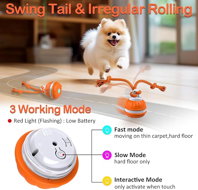 Salodal Peppy Pet Ball for Dogs, Dog Interactive Toys,Motion Activate Rolling Ball for Puppy/Small Dogs, Automatic Moving Toy,USB Rechargeable