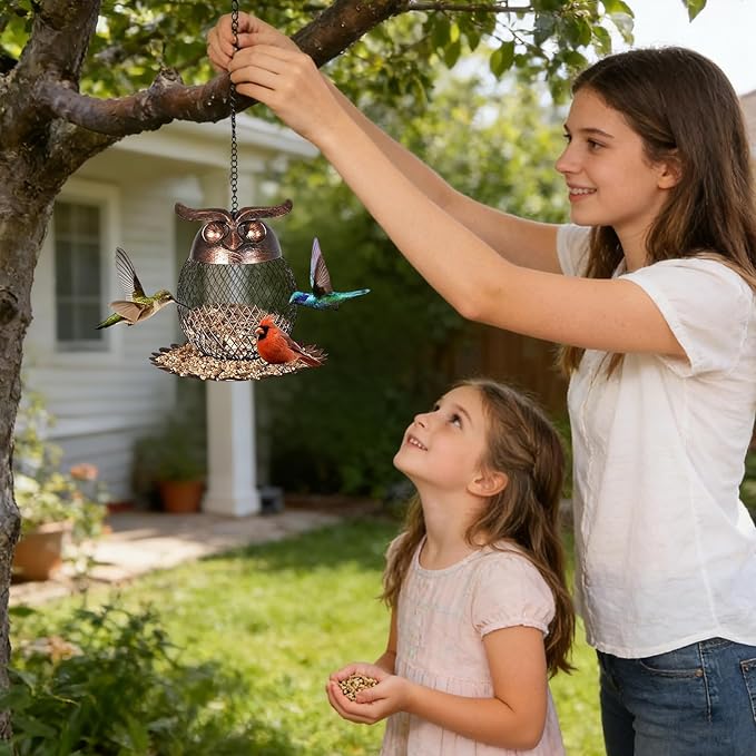 Bird Feeders for Outdoors,Vintage Metal Weatherproof | Owl-Shaped Large Capacity Bird Feeder - for Finch Bluebird Sparrow Birding Feeding Yard Deck Porch