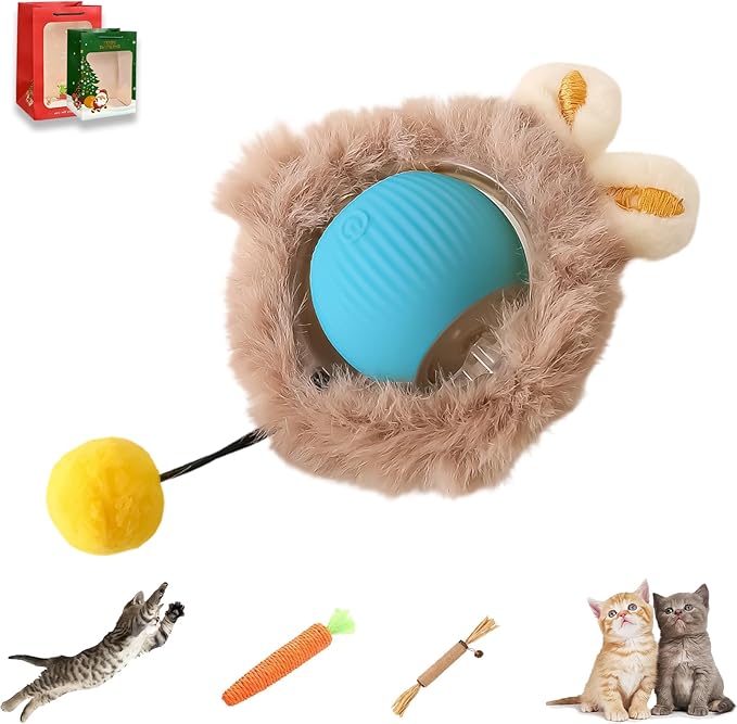 2026 New Generation Interactive Cat Toys Indoor, 360° Smart Automatic Cat Ball Three Modes with Long-Lasting Durability, for All Cats & Dogs (Blue, Wake F)