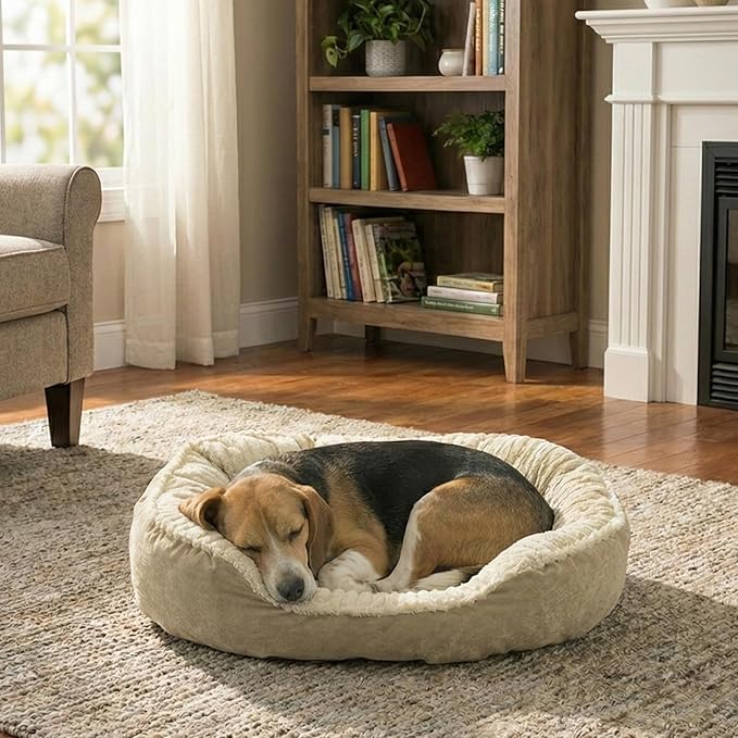 SPOT Sleep Zone Faux Suede Carved Plush Lounger, Cuddler, Napper Dog Bed - Fabric Bottom - 32 x 25 Inches, Durable, Comfortable, Washable for Dogs up to 40 lbs