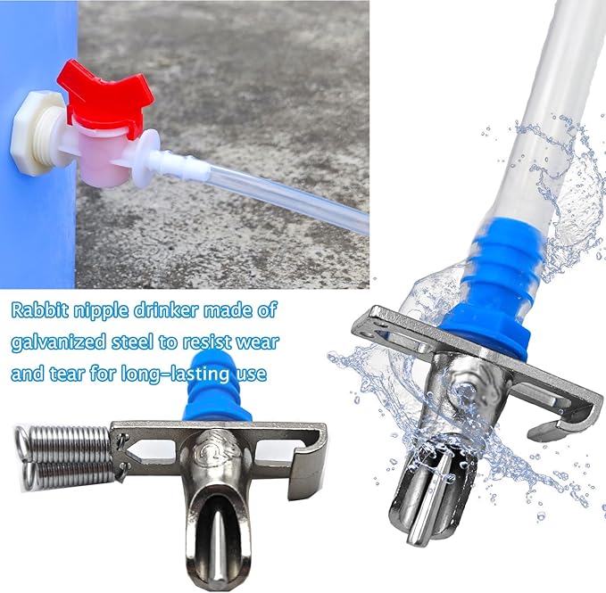Automatic Rabbit Watering System Kit Include 15 Nipple Drinker Feeders, 20ft Hose, Watering System Bucket Connector, Hole Opener, 6 Spring Latches for Rabbit Cage Doors