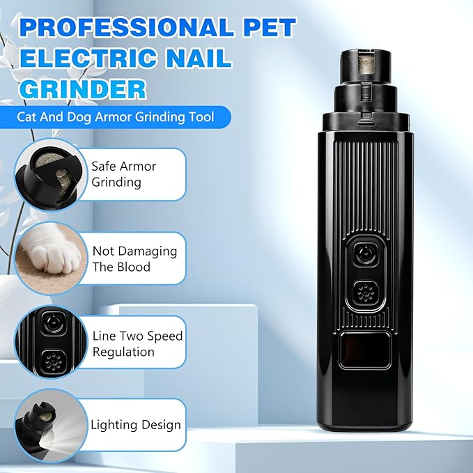 Safe Cut Cat Nail Trimmer,Two Adjustable with 360° Grinding Settings,Cat Nail,Dog Nail Trimmers,Low-Vibration Ultra-Quiet,Powerful Enough for All Dogs/Cats(Black)