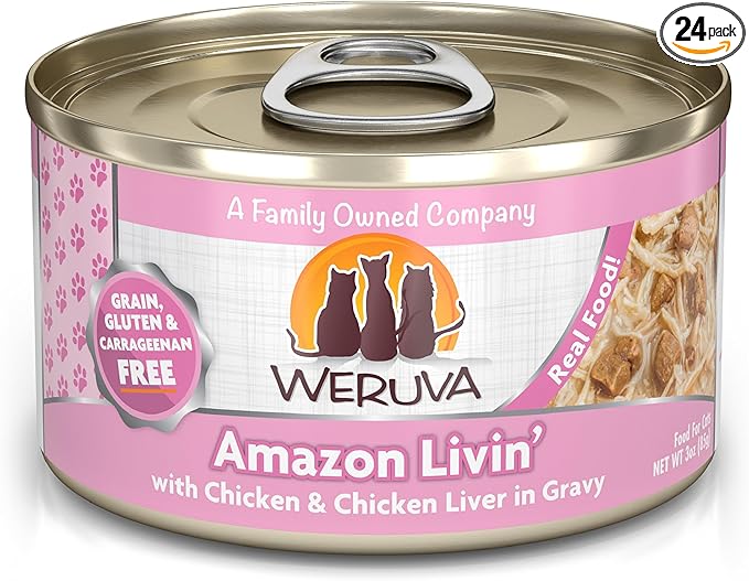 Weruva Classic Cat Food, Amazon Livin' with Chicken Breast & Chicken Liver in Gravy, 3oz Can (Pack of 24)