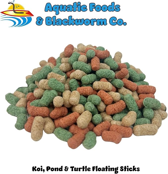 Koi, Pond & Turtle 7/16" x 5/32" 25% Protein Floating Sticks. Spirulina, Color Enhancing & Wheat Germ Sticks for Koi, All Pond Fish, Aquatic Turtles...WL…1-lb Poly Bag