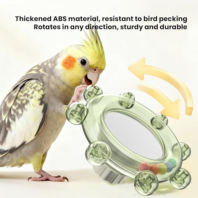 Bird Mirror Toys for Cage,Parakeet Rotating Sound Wheel Toy,Budgie Training Colorful Interactive Chew Toys for Canaries Lovebirds Conures Cockatiels cage Accessories (1, Green)