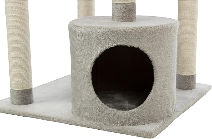TRIXIE Seli Cat Tree – Cat Tower with Sisal Posts, Condo, Padded Platforms & Hanging Toy – Cat Furniture for Indoor Cats – Gray, 21.1" x 21.1" x 59.1"