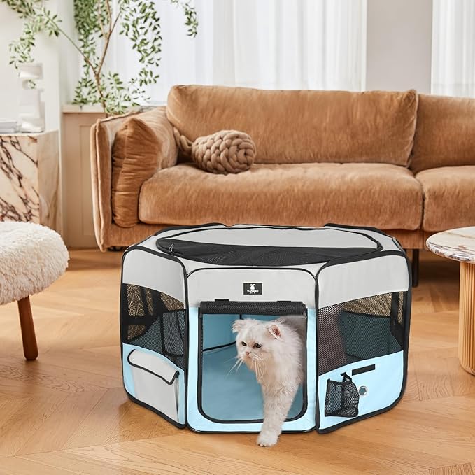 X-ZONE PET Dog Playpen Portable Pet Play Pens for Puppies, Cat, Rabbit, Chicks, Foldable Exercise Play Tent Kennel Crate, Indoor/Outdoor Travel Camping Blue Large