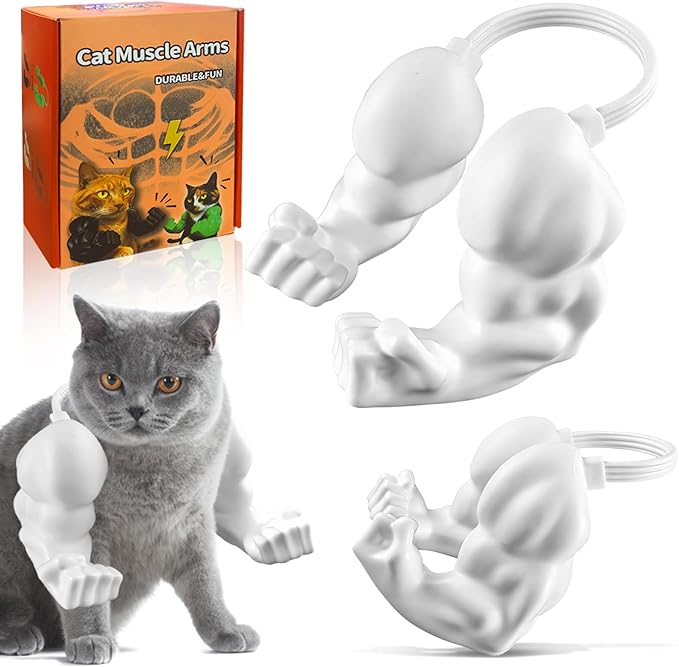 babyye Cat Toys Muscle Arms, Funny Printed Cat's Neck Arm with Muscle, Christmas Cats Costume Accessory for Pet Dress-Up, Cosplay, Parties & Photos (White)