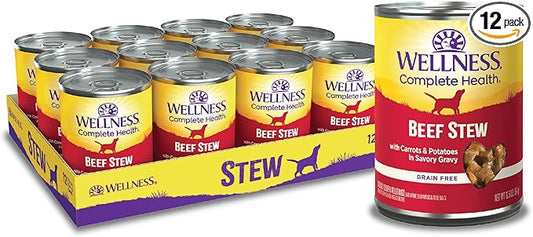 Wellness Complete Health Stew Adult Canned Wet Dog Food, Grain Free, Natural, Beef Recipe, 12.5 oz, Pack of 12 Cans