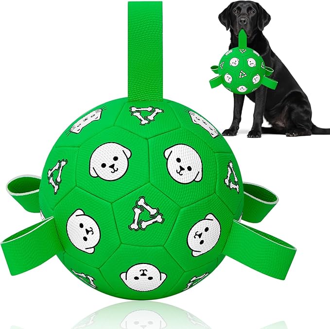 Dog Soccer Ball with Straps - Durable Jolly Ball for Dogs, Large Soccer Ball for Dogs, Dog Toys for Medium Dogs, for Pet Birthday, Outdoor Indoor Play Training Exercise