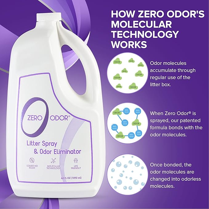 Zero Odor Litter Odor Eliminator, Cat Litter Box Deodorizer, Pet Safe Formula for All Litter Types, Refill, 64 oz