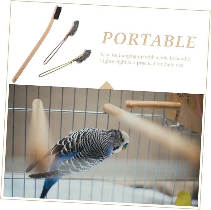 GANAZONO 3pcs Long Handle Bird Cage Cleaning Brush Birdcage Tool for Parrots Hamsters and Pets for Hard Reach Areas