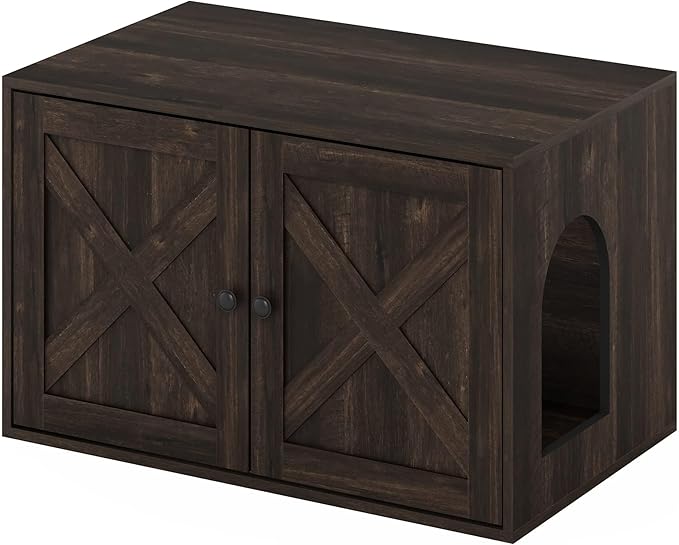 Furinno Peli Farmhouse Cat Litter Box Enclosure, Ebony