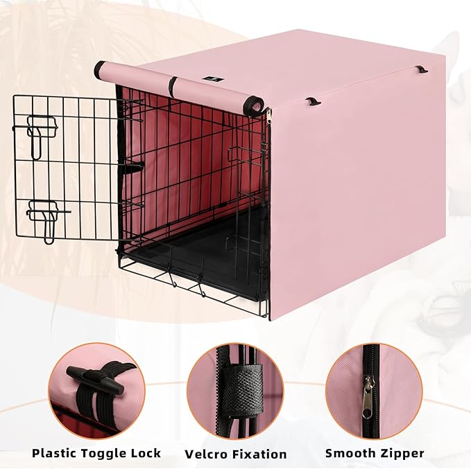 X-ZONE PET Double Door Dog Crate Cover - Polyester Pet Kennel Cover Fits 36 inches Wire Dog Cage Pink