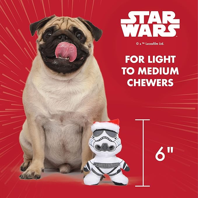 STAR WARS Dog Toy Storm Trooper Toy for Holidays | Santa Storm Trooper Dog Squeaky Toy Dog Chew Toy | Holiday Dog Toy Plush Toys | 6 Inch Small Dog Toy, (FF19330)