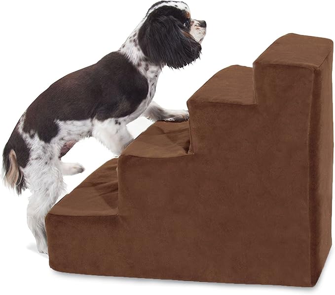 Majestic Pet 4 Step Portable Dog Stairs for Small Dogs to get on Bed Supports 25 lbs or Less – Dog Steps for High Bed with Machine Washable Cover – Pet Stairs for Cats Suede Rust