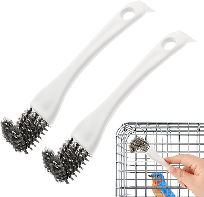 Bird Cage Brush Long Handle Shovel Cleaner, 2 pcs Bird Droppings Cleaning Brush for Parrot Pet Cages and Perch, Birdcage Cleaning Tool Accessories Supplies(COLOR:White)