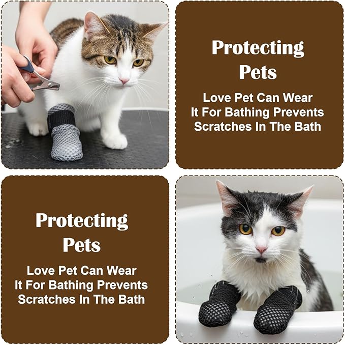 WLLHYF Cat Claw Covers, Cat Booties Anti Scratch Mittens 8 Pcs Mittens to Prevent Scratching Socks Breathable Mesh Paw Covers Adjustable Shoes Booties for Cats Pet Bathing, Cutting Nails