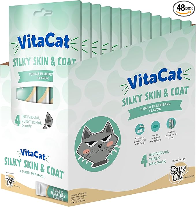 Salty Cat VitaCat Silky Skin & Coat Natural Tuna & Blueberry Functional Tube Treats for Cats (12 Pack)