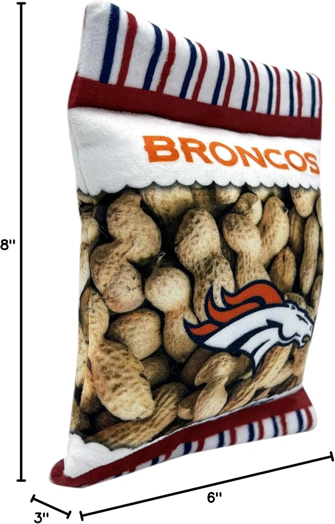 NFL Denver Broncos Crinkle FINE Plush Dog & CAT Squeak Toy - Cutest Stadium Peanuts Snack Plush Toy for Dogs & Cats with Inner Squeaker & Beautiful Baseball Team Name/Logo