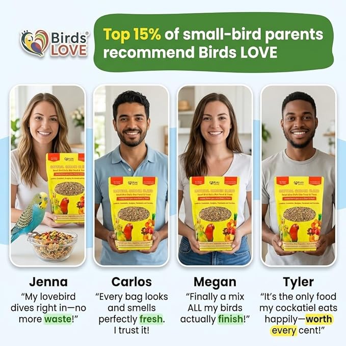 Birds LOVE All Natural Garden Blend Bird Food for Small Birds - Lovebirds, Cockatiels, Parakeets and Parrotlets 2lb