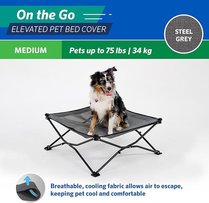 Coolaroo On The Go Cooling Elevated Dog Bed Replacement Cover, Portable for Travel & Camping, Collapsible for Storage, Medium, Steel Grey