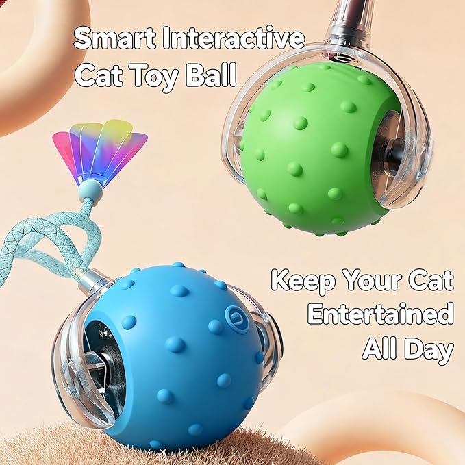 2 Pack Interactive Cat Toys for Indoor Cats with 3 Tails,Automatic Moving Kitten Toys,Cat Toys for Bored Indoor Adult Cats,Smart Rechargeable Cat Enrichment Toys for Cats to Keep Them Busy, Cat Balls
