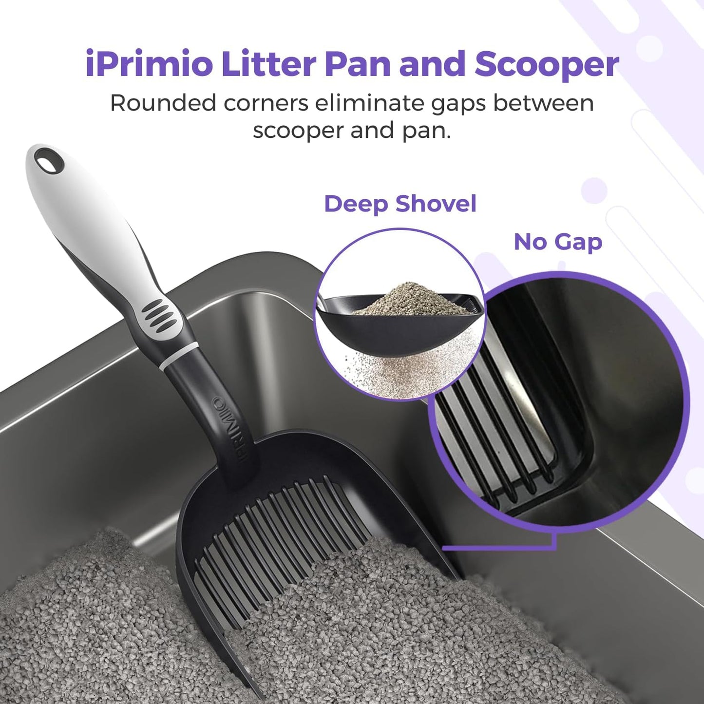 iPrimio - Stainless Steel Litter Box for Cats - Enclosed Sides and Easy to Clean - Includes High-Sided Litter Box, Scooper for Extra Litter Scatter Protection - XL Size for Big Cats - 23.5"x15.5"x6"