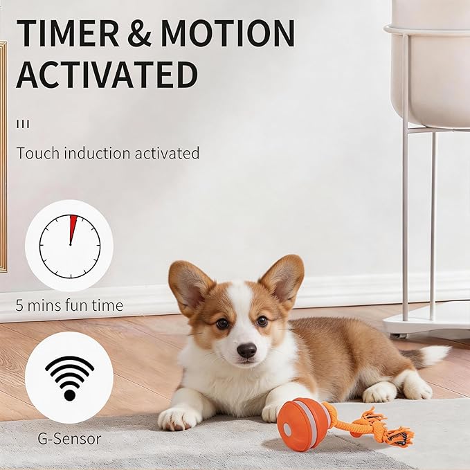 Interactive Dog Toy - Automatic Rolling Ball with Bird Sound, Durable Chew Toy for Small Medium Dogs & Cats, Type-C Rechargeable (Orange)