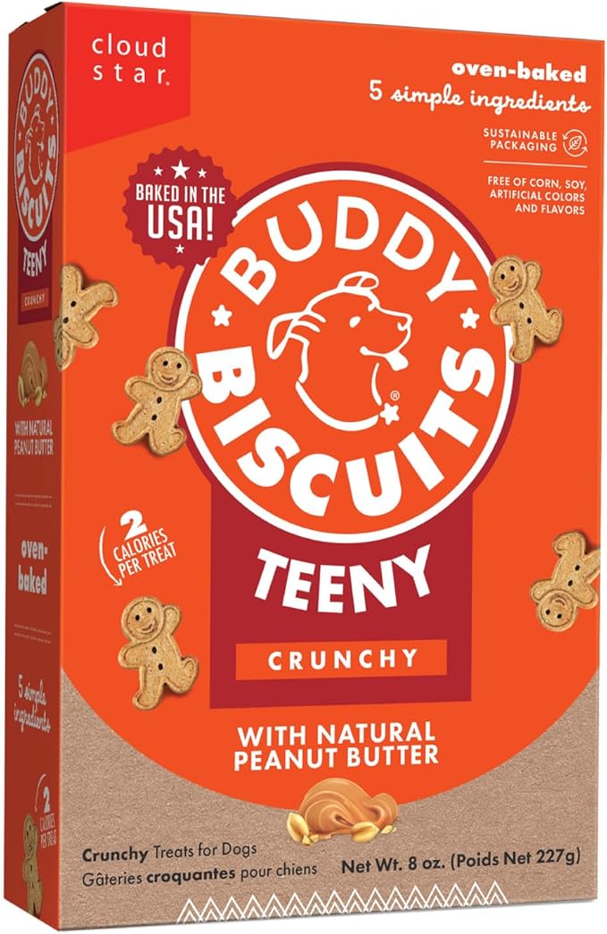 Buddy Biscuits Teeny Crunchy Dog Treats, Peanut Butter, 8 oz. Box