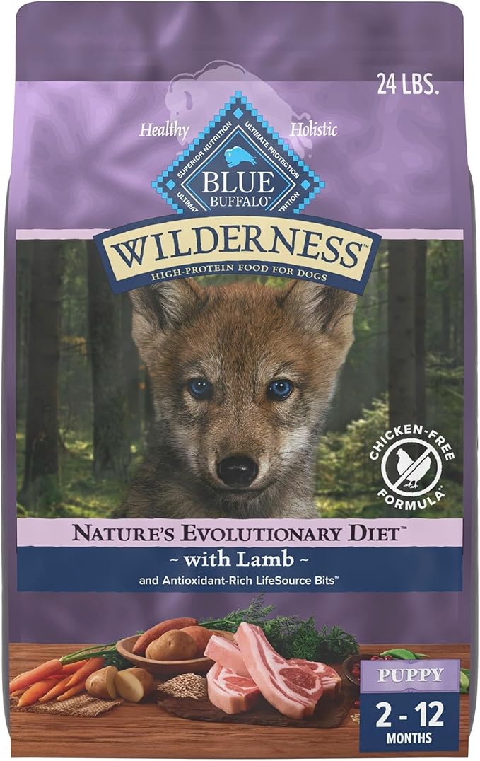 Blue Buffalo Wilderness 37 g Protein, Meat Rich Natural Puppy Dry Dog Food, Lamb, Chicken-Free Formula, 24lb Bag