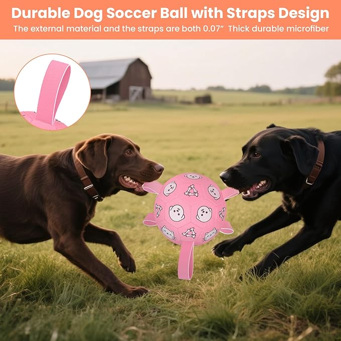 Dog Soccer Ball with Straps - Durable Jolly Ball for Dogs, Large Soccer Ball for Dogs, Dog Toys for Medium Dogs, for Pet Birthday, Outdoor Indoor Play Training Exercise