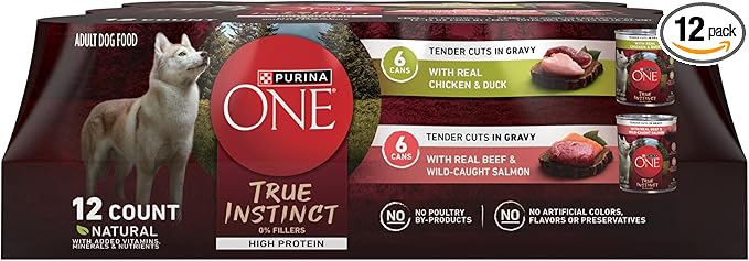 Purina ONE True Instinct Tender Cuts in Gravy with Real Chicken and Duck, with Real Beef and Salmon High Protein Wet Dog Food Variety Pack - (Pack of 1) 13 oz. Cans