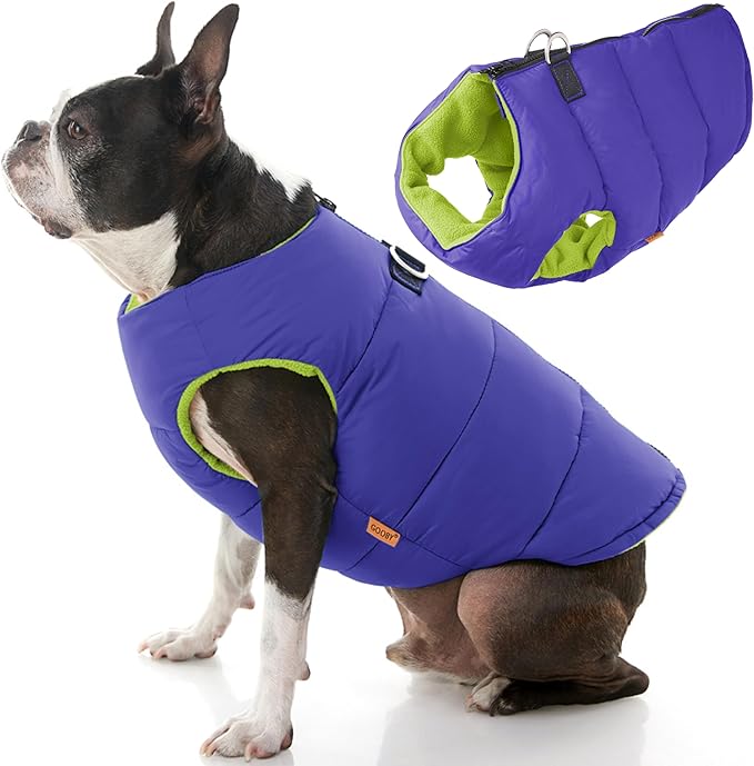 Gooby Padded Vest Dog Jacket - Solid Purple, X-Large - Warm Zip Up Vest Fleece Jacket with Dual D Ring Leash Water Resistant for Small to Medium Dogs