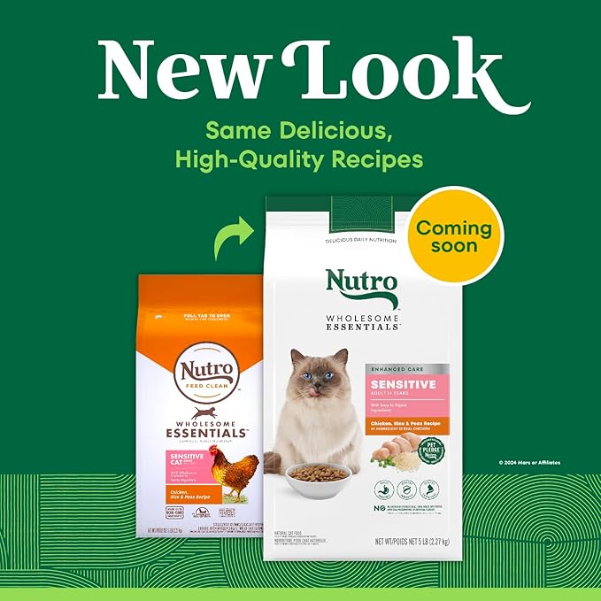 Nutro Wholesome Essentials Natural Dry Cat Food Sensitive Stomach, Chicken, Rice & Peas Recipe Cat Kibble, 5 lb. Bag