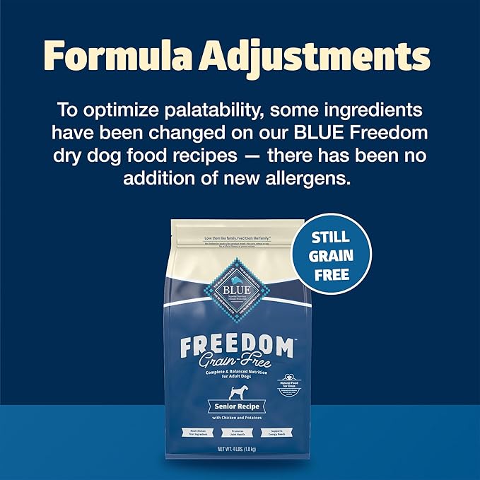Blue Buffalo Freedom Grain-Free Senior Dry Dog Food, Provides Energy to Stay Active, Made in the USA with Natural Ingredients, Chicken & Potatoes, 11-lb Bag