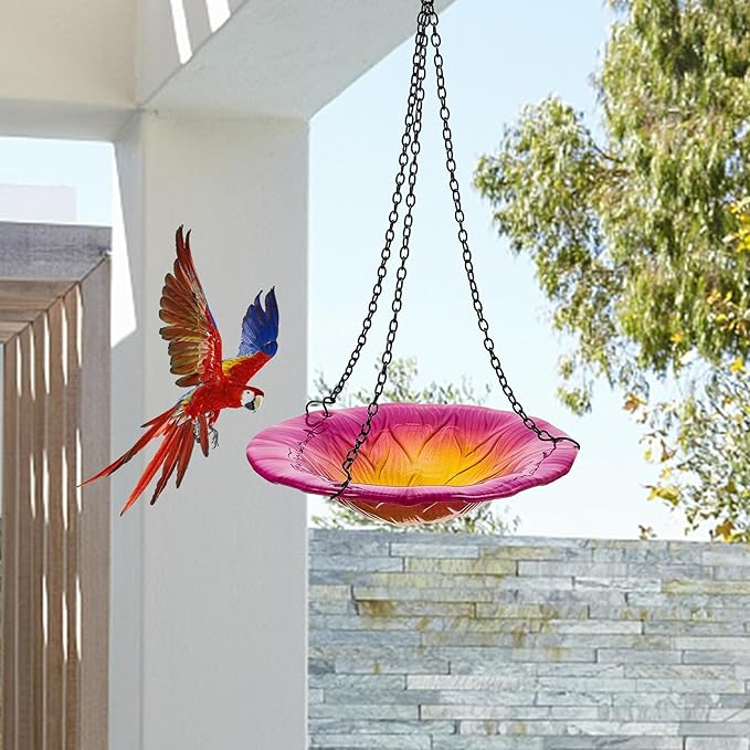 Kichvoe Flower-Shaped Hanging Bird Feeder and Solar Heated Bird Bath for Garden Outdoors, 8-inch Swing Design with Petal Shape, Sturdy Hanging Wildlife Feeder for Backyard Birding