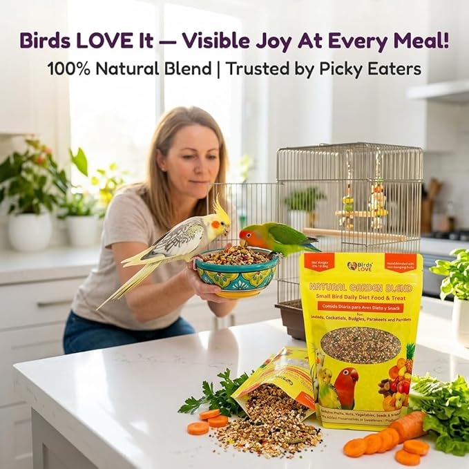Birds LOVE All Natural Garden Blend Bird Food for Small Birds - Lovebirds, Cockatiels, Parakeets and Parrotlets 2lb