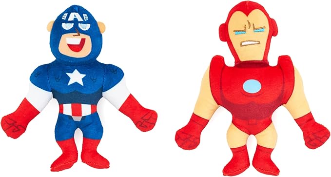 ZippyPaws Marvel Plush Toy for Dogs, Round Squeaker and Crinkle Material, 2 Pack, Captain America and Iron Man