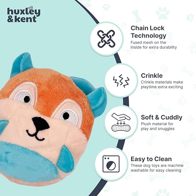 Huxley & Kent Funny Dog Toy w/Squeaker – Power Plush Squeaky Dog Toys for Small Dogs – Durable Small Stuffed Animal for Indoor Play & Fetch - Tiny Tuff Nutty Buddy