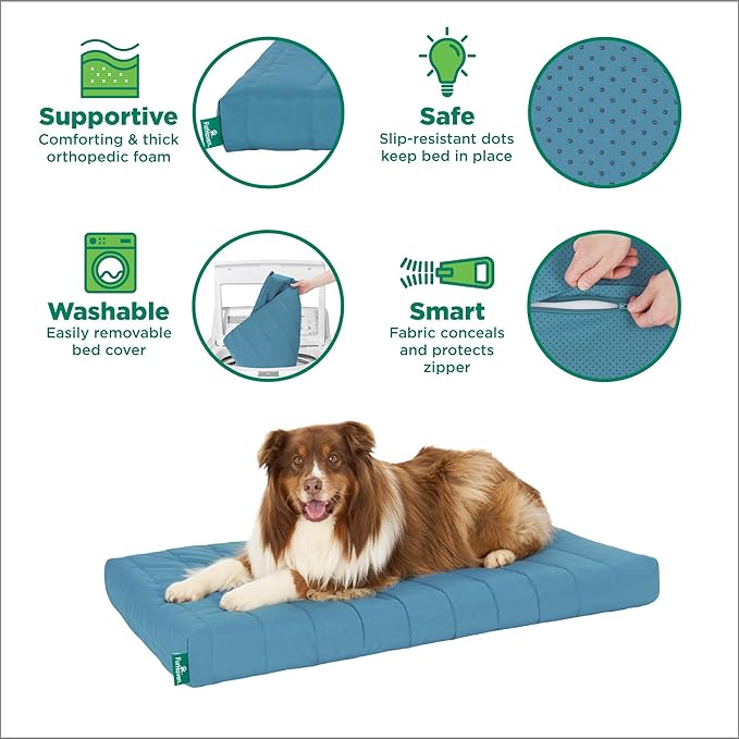Furhaven Orthopedic Dog Bed – Puffy Quilted Foam Mattress with Removable Washable Cover, Soft & Supportive for Kennels & Crates - Medium, Lagoon
