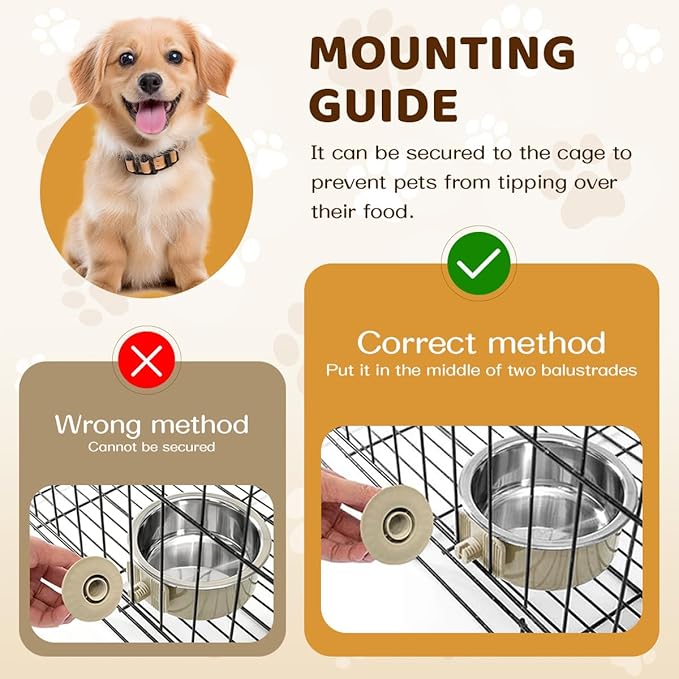 2Pcs Pets Lightweight Stainless Steel Bowl,Removable Stainless Steel Pet Hanging Food Water Feeder Bowl for Puppy Dog Cat Rabbit Ferret Bird Gunea Pigs (Medium)