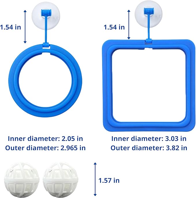 2 Packs Turtle Feeding Ring with Suction Cup and Nitrifying Balls Fish Food Holder Aquatic Toys for Turtles Tortoise Goldfish Guppy Koi Puffer Turtle Tank Accessories (Square & Circle)