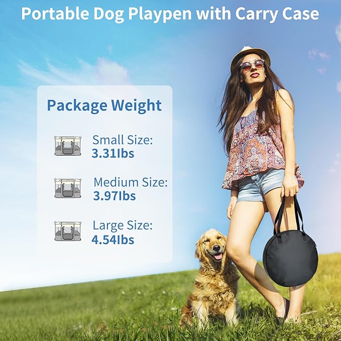 NEZUC Dog Playpen,Pet Playpen,Foldable Cage Kennel for Small Dog Cat,Waterproof Exercise Pen Crate with Removable Bottom,Indoor Outdoor Travel Use with Carrying Case (Black, Large(36''×28''×24''))