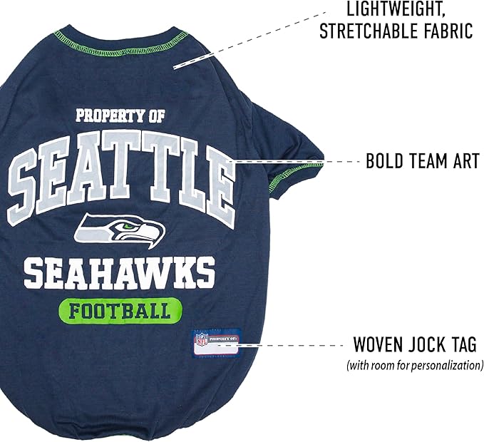NFL Seattle Seahawks Dog T-shirt Small. - Licensed Shirt for Pets Team Colored with Team Logos- Premium Stretchable Materials for the comfort of your Dog & Cat