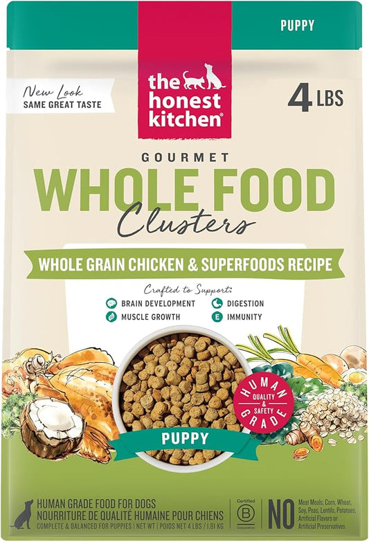 The Honest Kitchen Human Grade Dry Dog Food, Whole Food Clusters Puppy Whole Grain Dry Dog Food,Chicken, 4 lb Bag